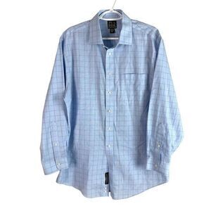 Jos. A Bank Travelers Shirt Mens 16.5 (L)‎ 33 Blue Plaid Tailored Fit Cotton